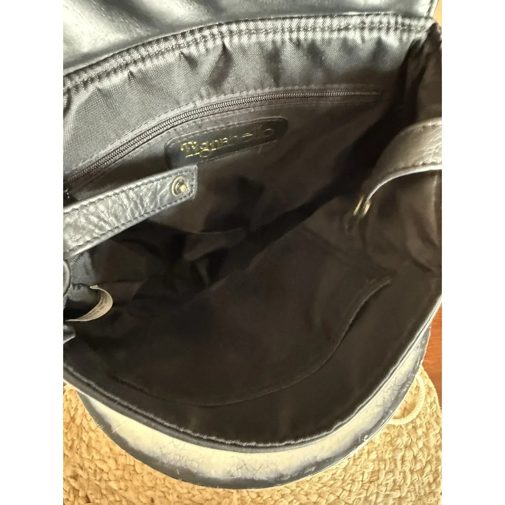 Tignanello Black Leather Sling Backpack‎ Day Pack Handbag Purse Adj Strap